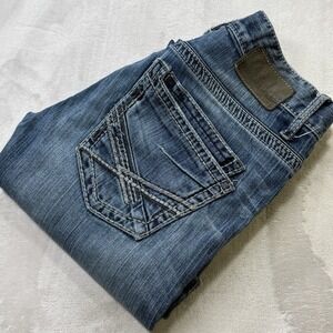 BKE Aiden Bootcut Jeans Womens 28S Medium Wash‎ Stretch Denim Buckle Low Rise
